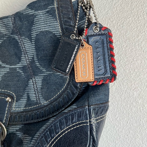Rare Vtg Coach Poppy Denim Logo Hobo Bag Whipstitch Navy Blue No Long Strap Y2K - Picture 3 of 5
